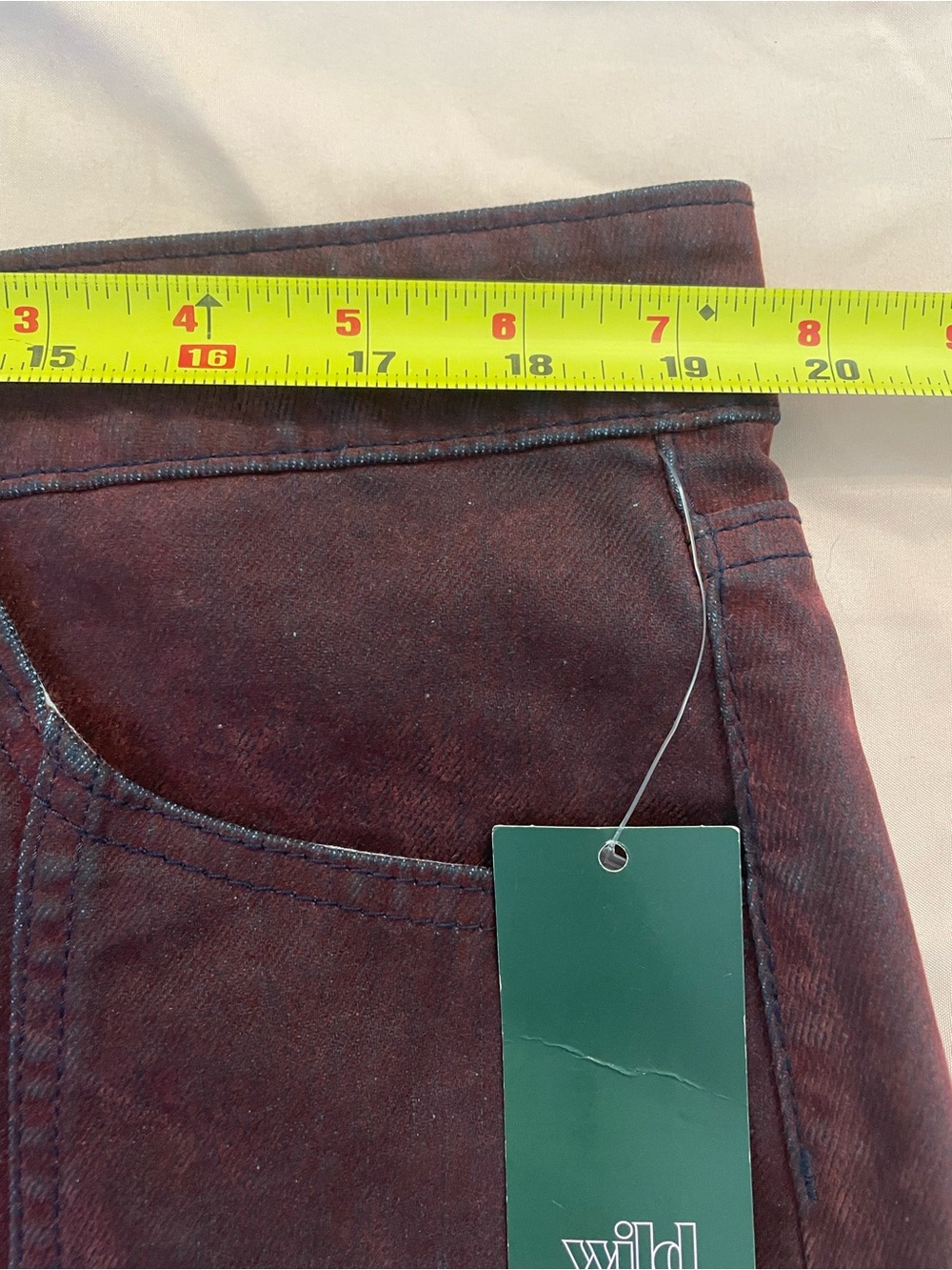 Flocked Denim Mini Skirt in Deep Burgundy - Picture 8 of 12